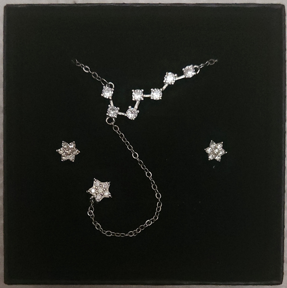Sterling Silver Sparkling Star Necklace And Earring Set